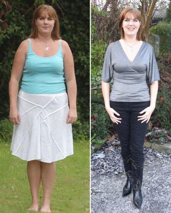 Naine enne ja pärast kehakaalu langetamist keefiri dieedil