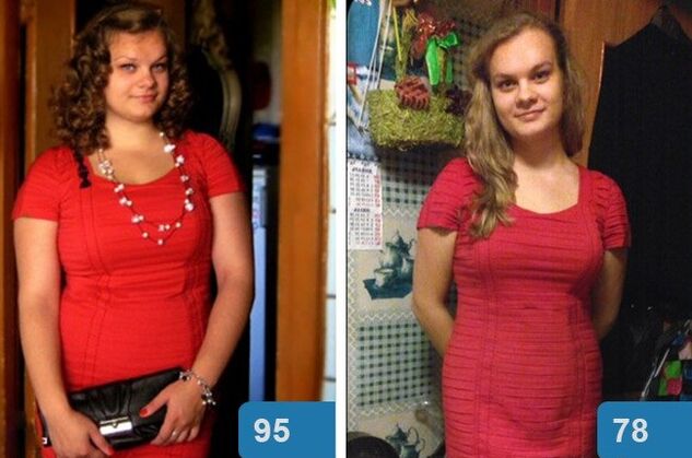 Tüdruk enne ja pärast kehakaalu langetamist 4 nädala jooksul Maggi dieedil